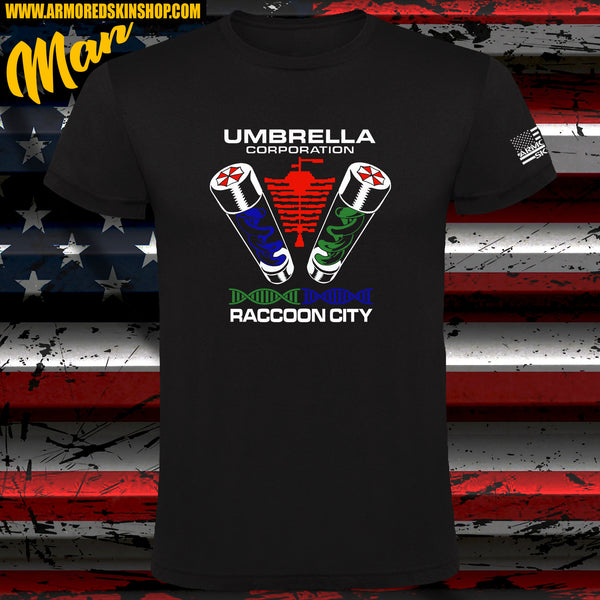 CAMISETA UMBRELLA CORP T-VIRUS VIAL RACCOON CITY