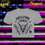 CAMISETA CROPPED STRANGER THINGS HELLFIRE LIVES