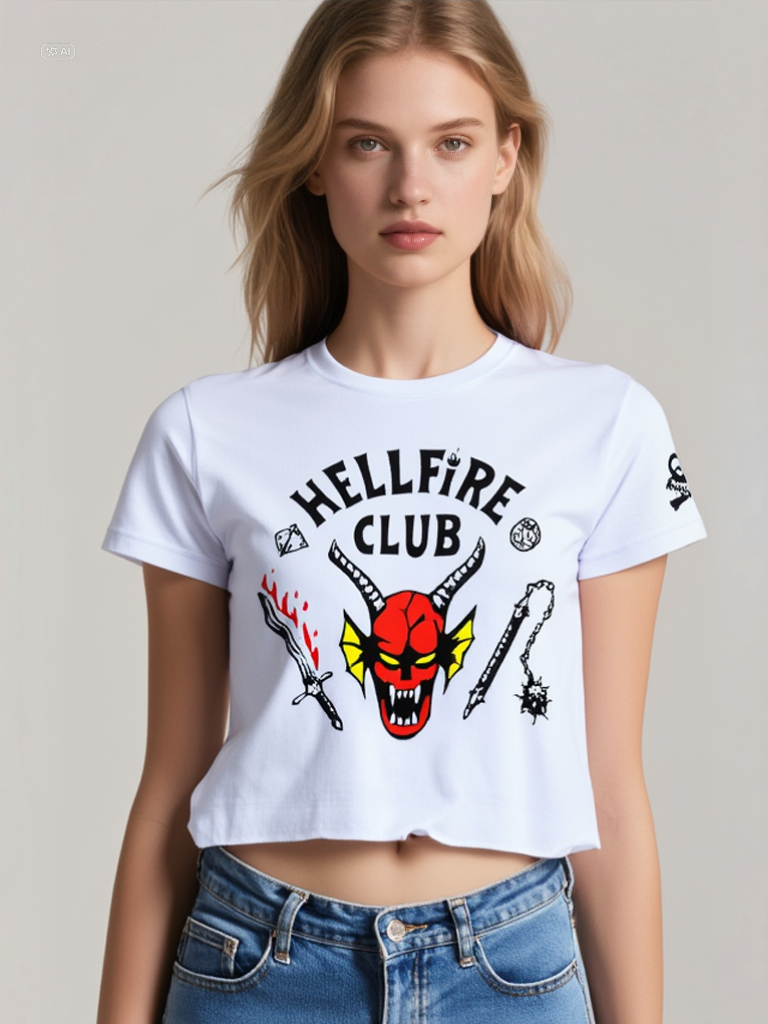 CAMISETA CROPPED STRANGER THINGS HELLFIRE CLUB