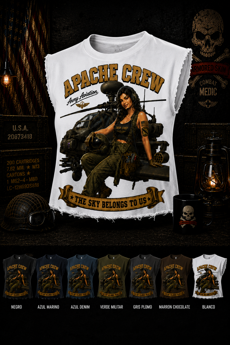 CAMISETA CROPPED MILITARY PIN UP SERIES APACHE CREW