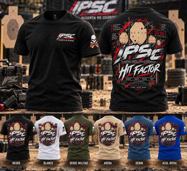 ARMORED SKIN IPSC Hit Factor — camiseta negra y variantes