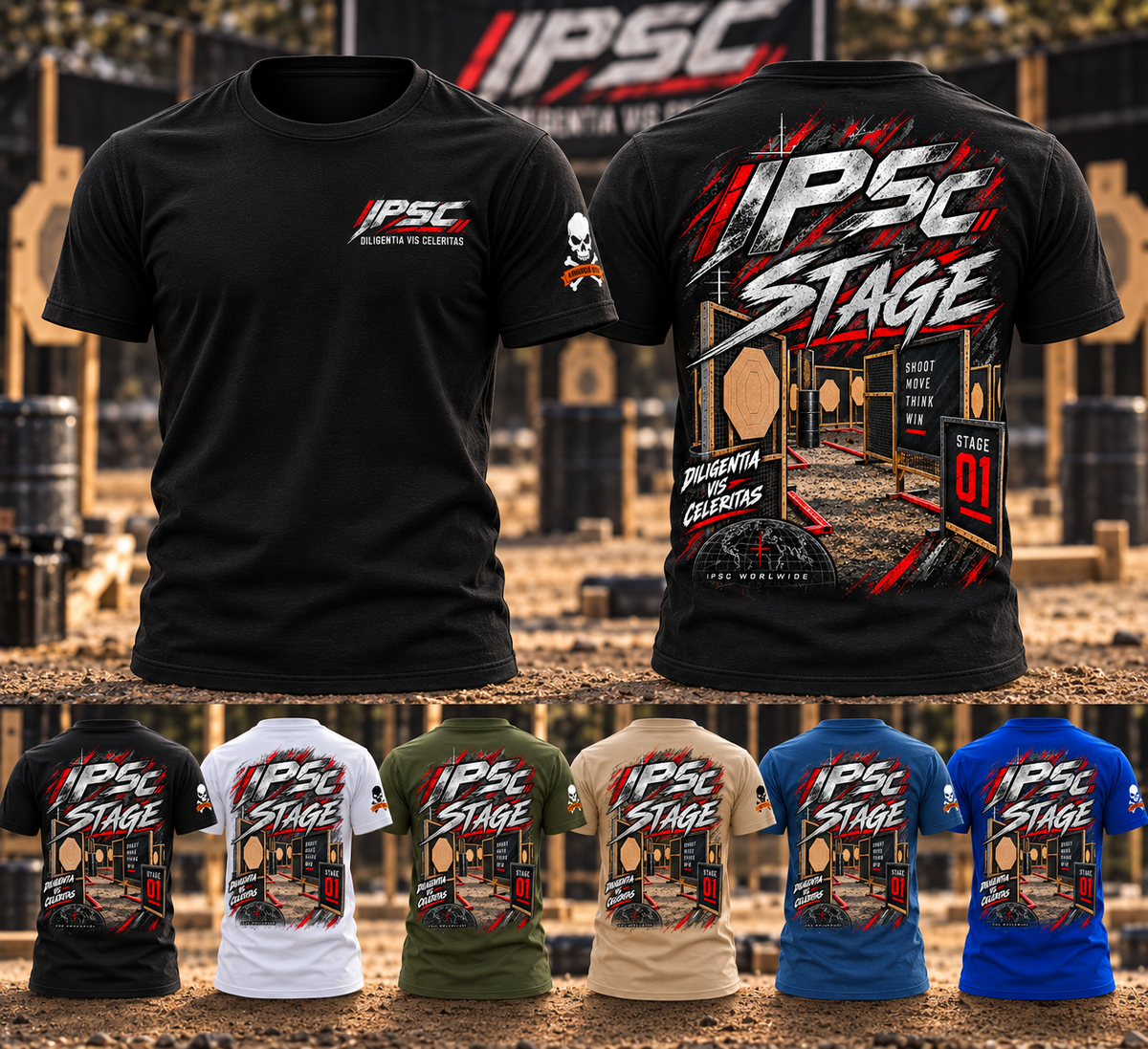 ARMORED SKIN IPSC Stage 01 — camiseta negra y variantes