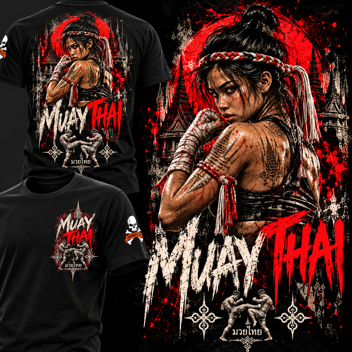 Camiseta ARMORED SKIN Muay Thai Warriors negra