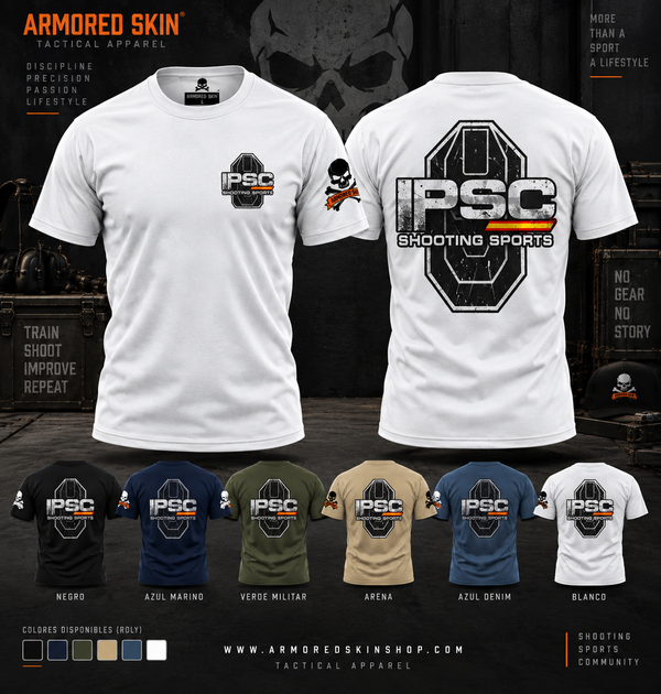 Camiseta IPSC Shooting Sports ARMORED SKIN por delante y por detrás