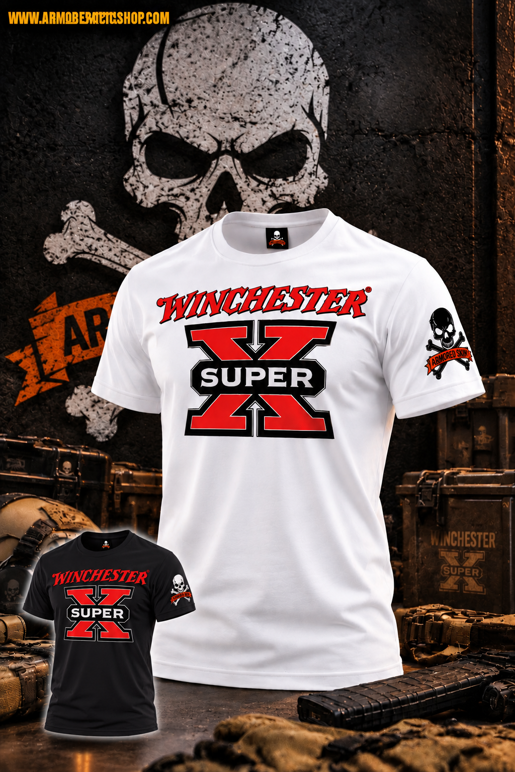Camiseta ARMORED SKIN Winchester Super X blanca y negra
